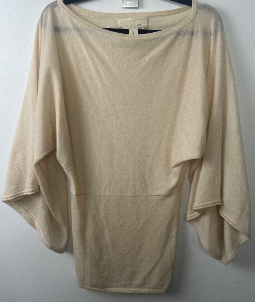 Ya ya 100% cashmere sweater bell Batwing sleeves Ivory S Boat Neck Luxury C7